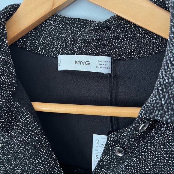 Mango Long Sleeve Collared Neckline Silver Glitter Button Down Shirt Size S NWT - Picture 9 of 16
